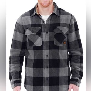 Real Tree Mens Medium Plaid Fleece Grey Button Up Jacket Warm Light Weight Coat
